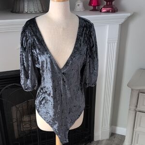 Free People Intimately Dark Gray Velvet Thong Bodysuit Size Large